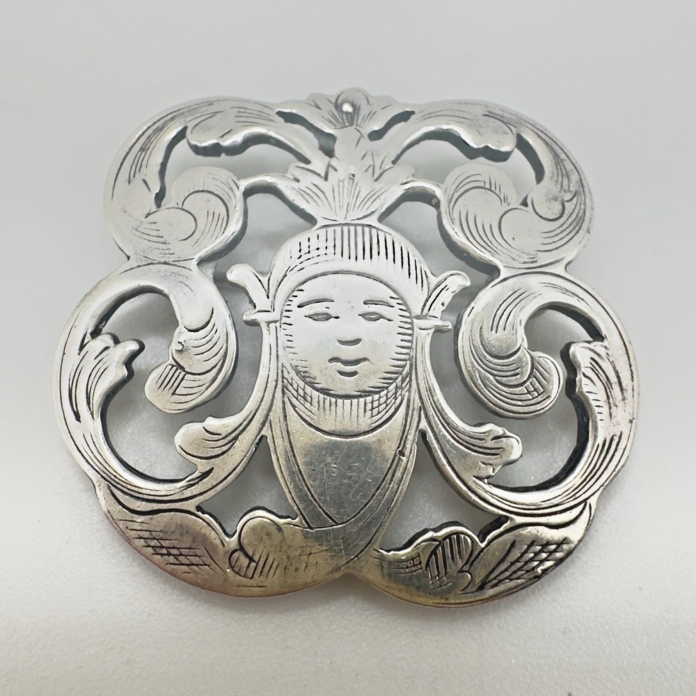 James Craig Sterling Silver Goddess Face Brooch Pin Pendant Art Nouveau 925